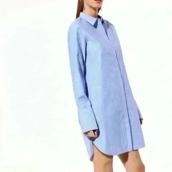 Aritzia Babaton Blue White stripes Carleton Poplin Shirt Dress Tunic size M - Picture 3 of 13